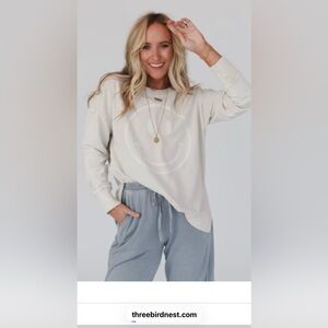 EUC❤️ THREE BIRD NEST❤️Catch my Smile Pull Over Sweatshirt Khaki Size S